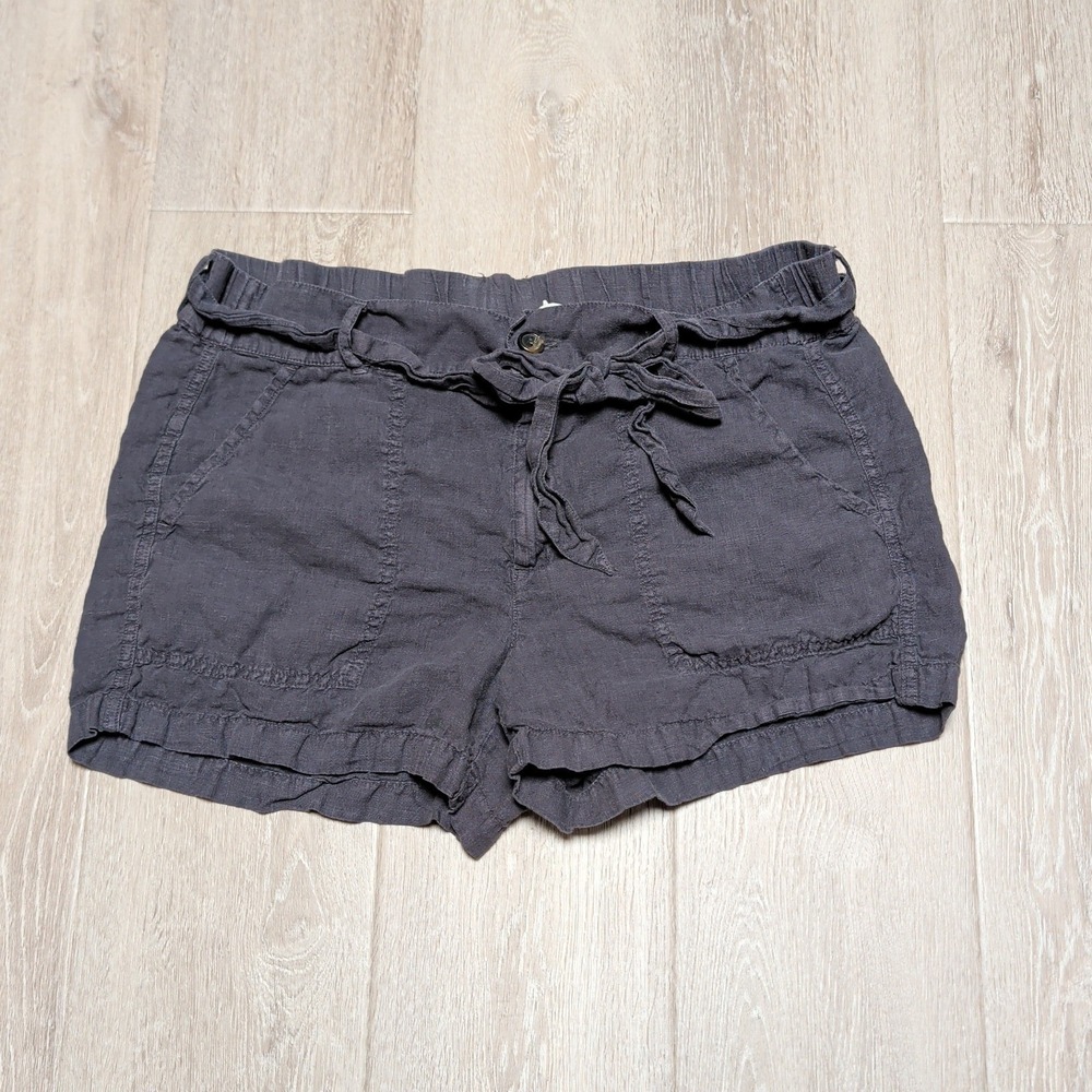 Lou & Grey for LOFT‎ Charcoal Gray Linen Paperbag 3" Shorts Womens M Tie Waist